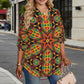 Women's African Kente Geometric Star Pattern All-Over Print Long Sleeve Curved Hem Shirt