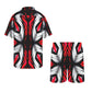 Men's Abstract Red, White & Black Pattern All-Over Print Hawaiian Shirt & Shorts Set