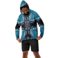Men's Abstract Blue Geometric Design All Over Print Long Sleeve Hooded Performance Shirt