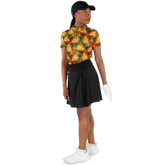 Women's Vibrant Autumn Kaleidoscope Polyester Polo Shirt