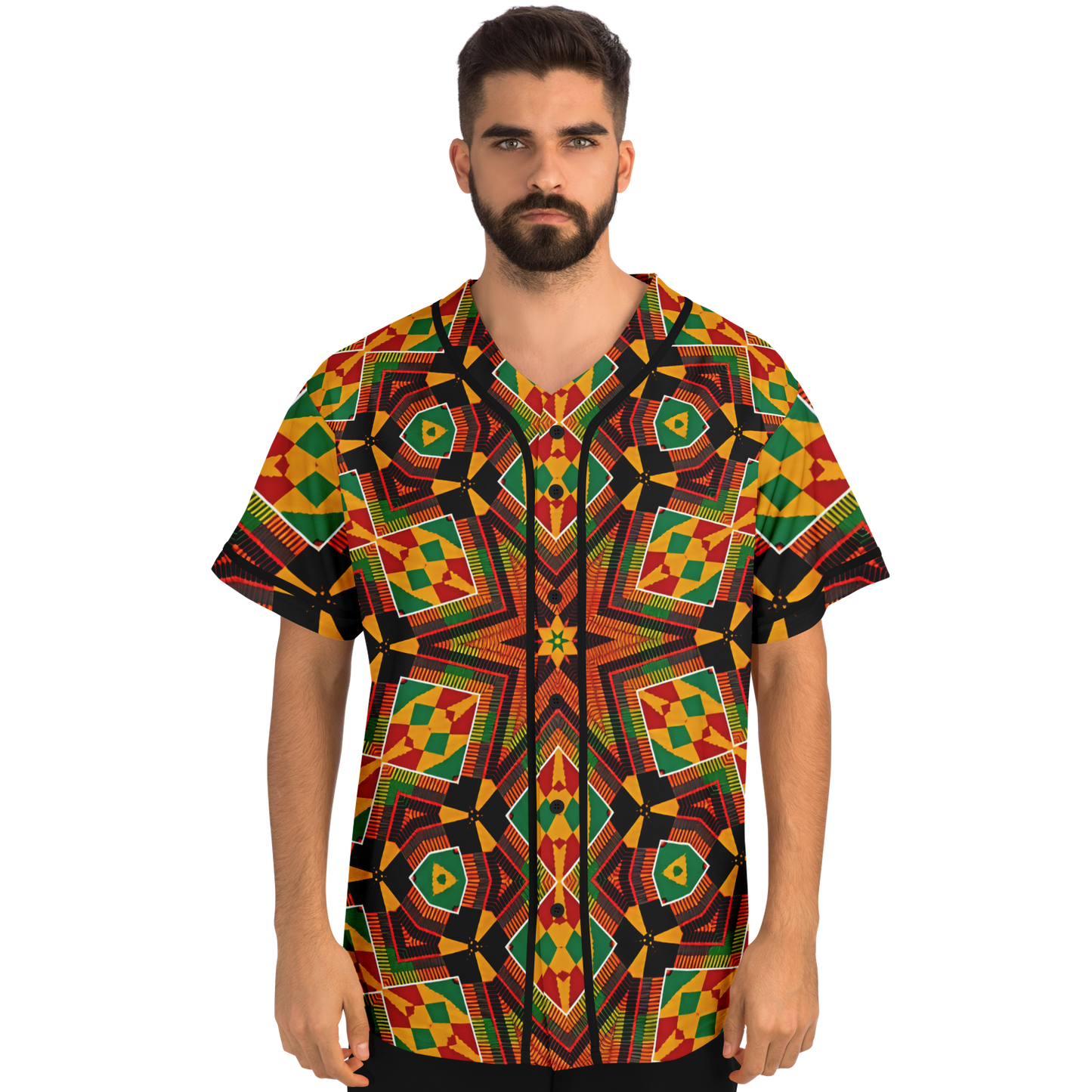 Men's African Kente Geometric Star Pattern All-Over Print Baseball Jersey