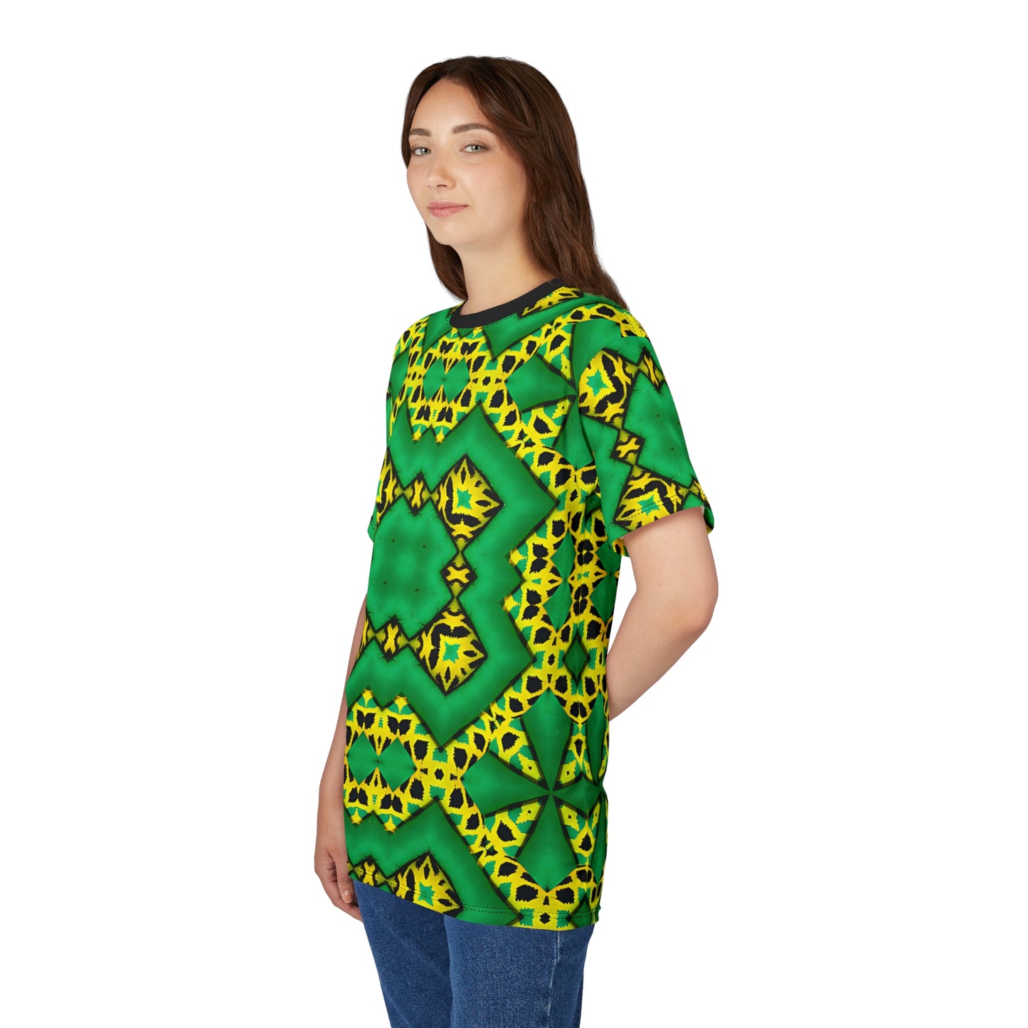 Women's Green & Yellow Kaleidoscope Pattern All-Over Print Shirt