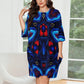 Women's Blue & Red Kaleidoscope Pattern Oversized T- Shirt Loungewear