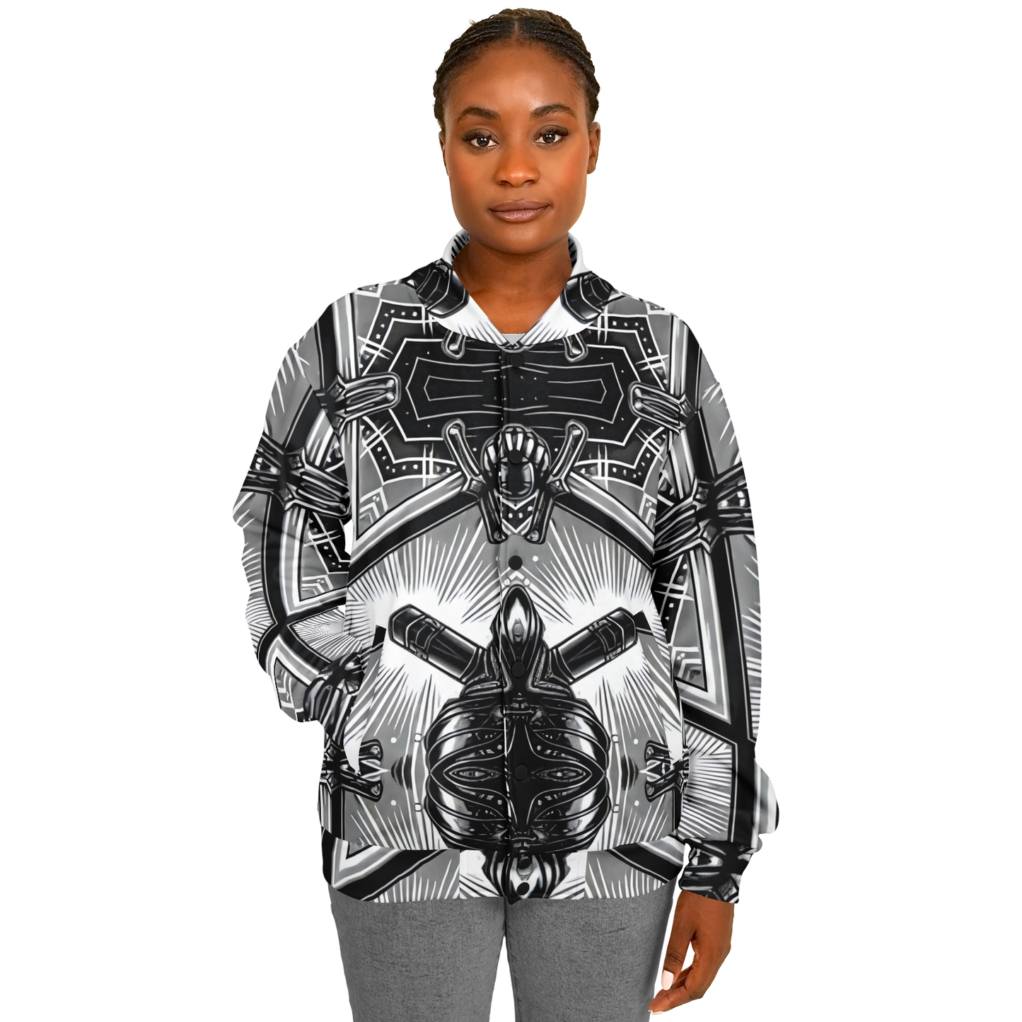 Women's Monochrome Kaleidoscope Pattern Men's All Over Print Baseball Jacket