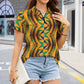 Women's African Kente Geometric Pattern All-Over Print Zipper Polo Shirt