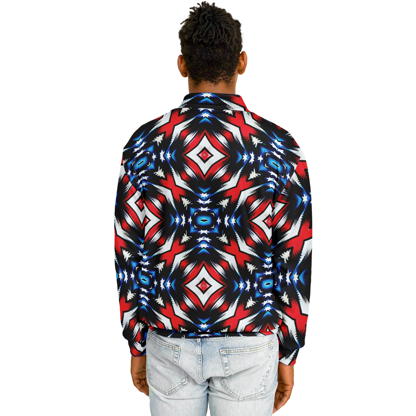 Men's Red White Blue Geometric Pattern All-Over Print Baseball Jacket