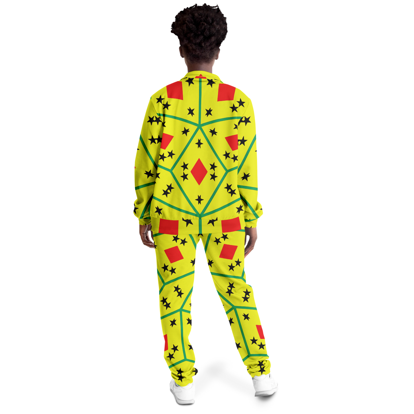 Women's Red Yellow Green Black Stars Track Jacket and Pants