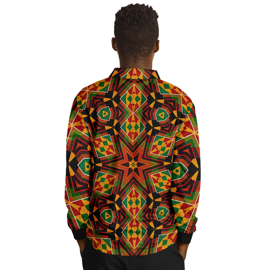 Men’s  African Kente Geometric Star Pattern All-Over Print Long Sleeve Polo Shirt