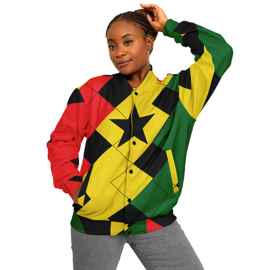 Women's Ghana Flag & Black Star Pattern All-Over Print Baseball Jacket
