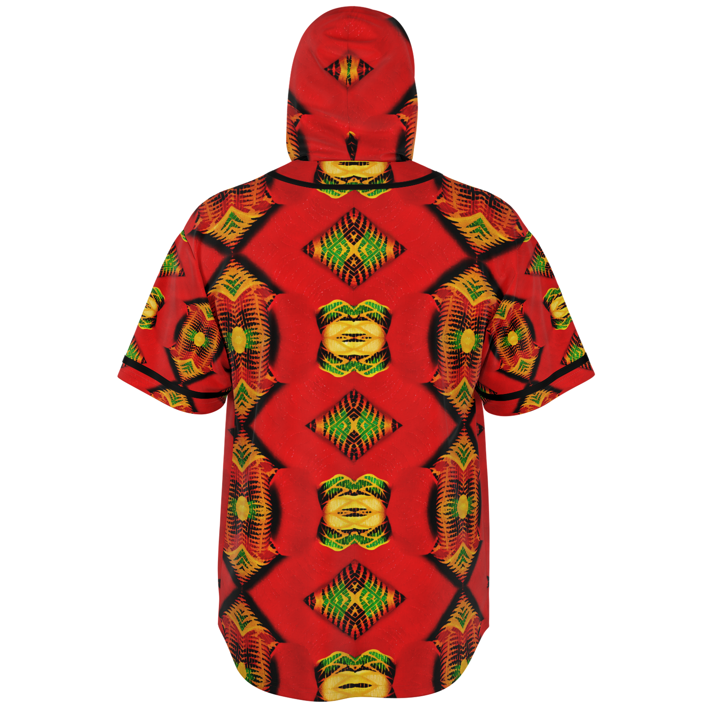 Men's Red Bold Tribal All-Over Print Hooded Baseball Jersey