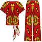 Women's Vibrant African Kente-Inspired Pattern All-Over Print Side-Tie Short Sleeve Top & Wide-Leg Pants Set