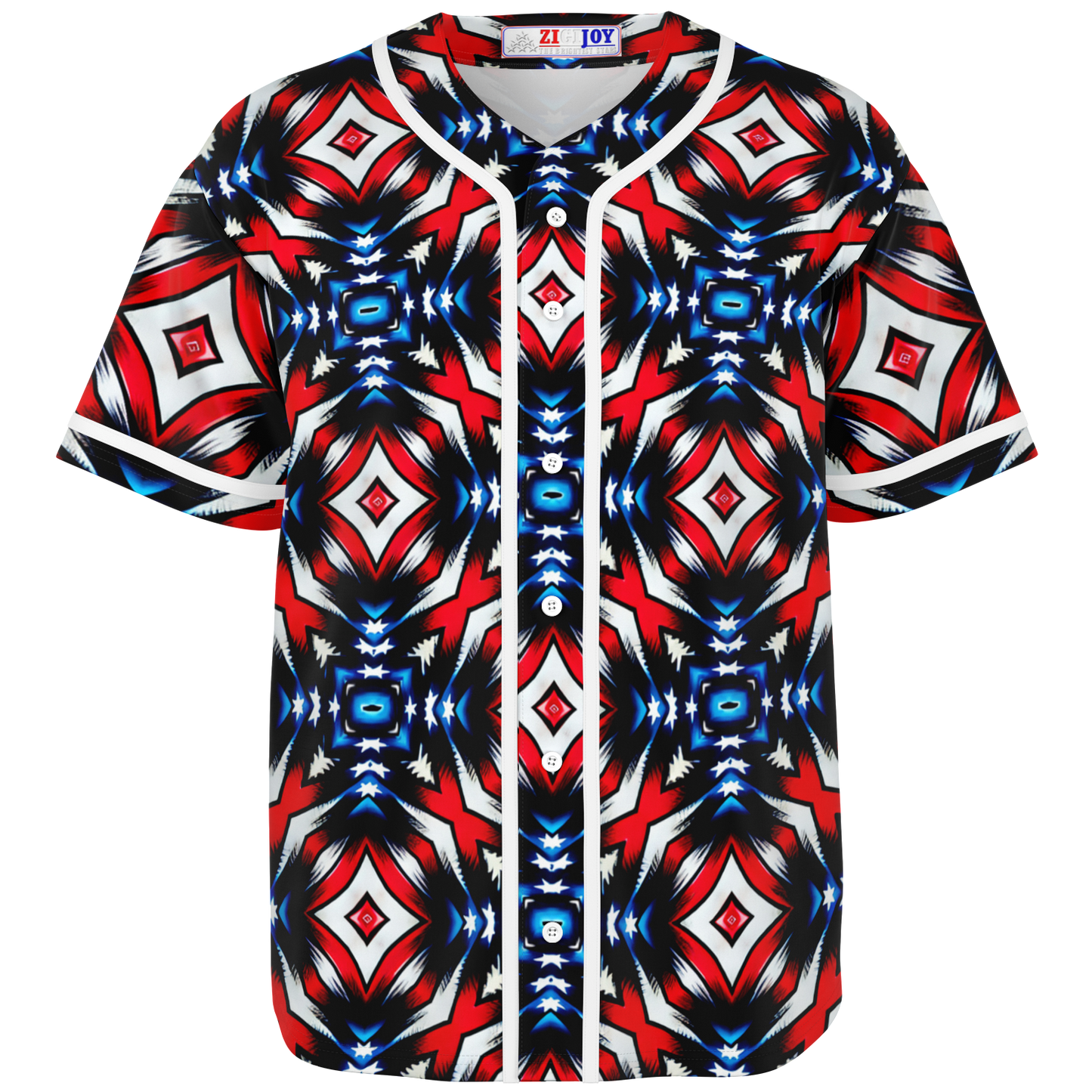 Men's Red White Blue Geometric Pattern All-Over Print Baseball Jersey