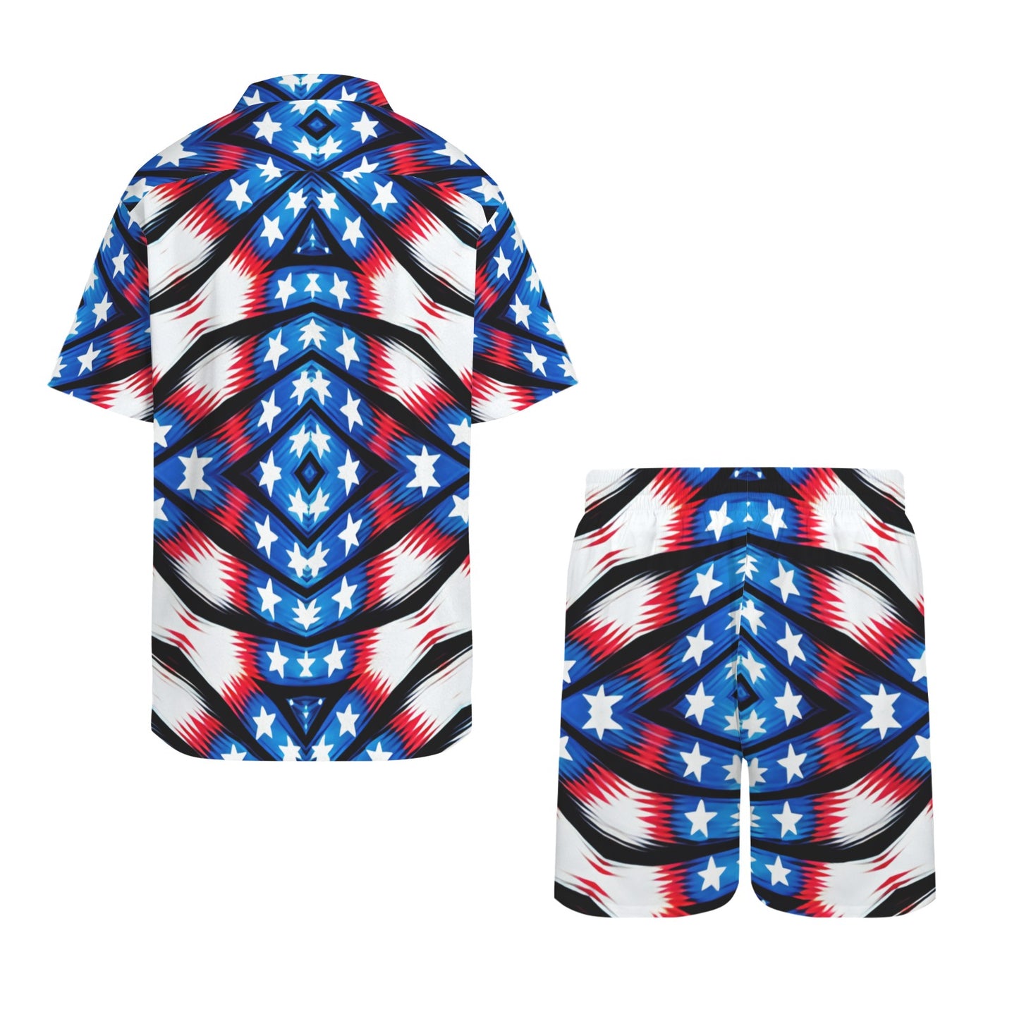 Men's American Flag Pattern All-Over Print Hawaiian Shirt & Shorts Set