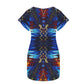 Women's Blue & Red Kaleidoscope Pattern Round Neck Pocket Casual Dress