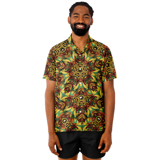 Men's Vibrant Geometric Pattern Spread Collar Short Sleeve Button-Down All Over Print Shirt