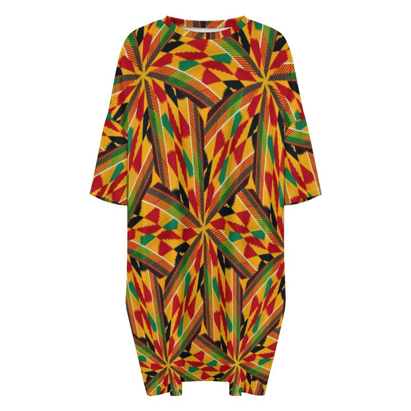 Women's Vibrant African Kente Geometric All-Over Print Oversized T- Shirt Loungewear