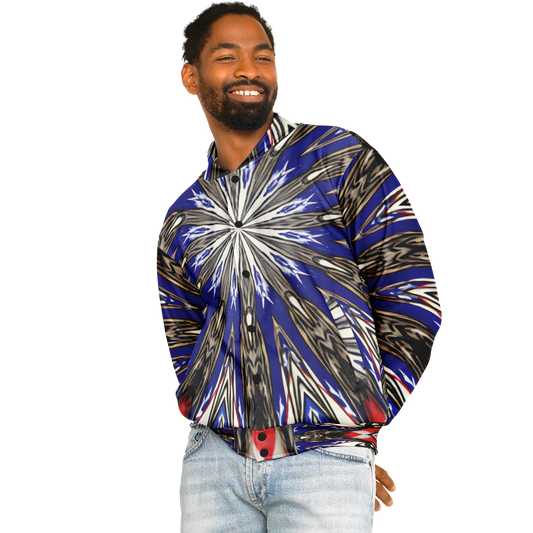 Men's Starburst Patriotic Colors Pattern All-Over-Print Baseball Jacket