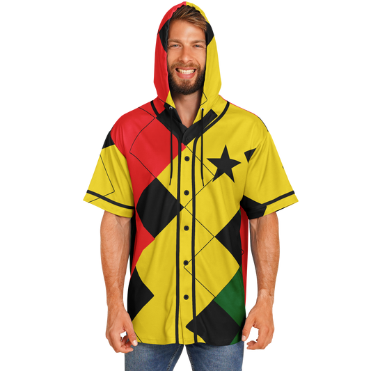 Men's Ghana Flag & Black Star Pattern All-Over Print Hooded Baseball Jersey