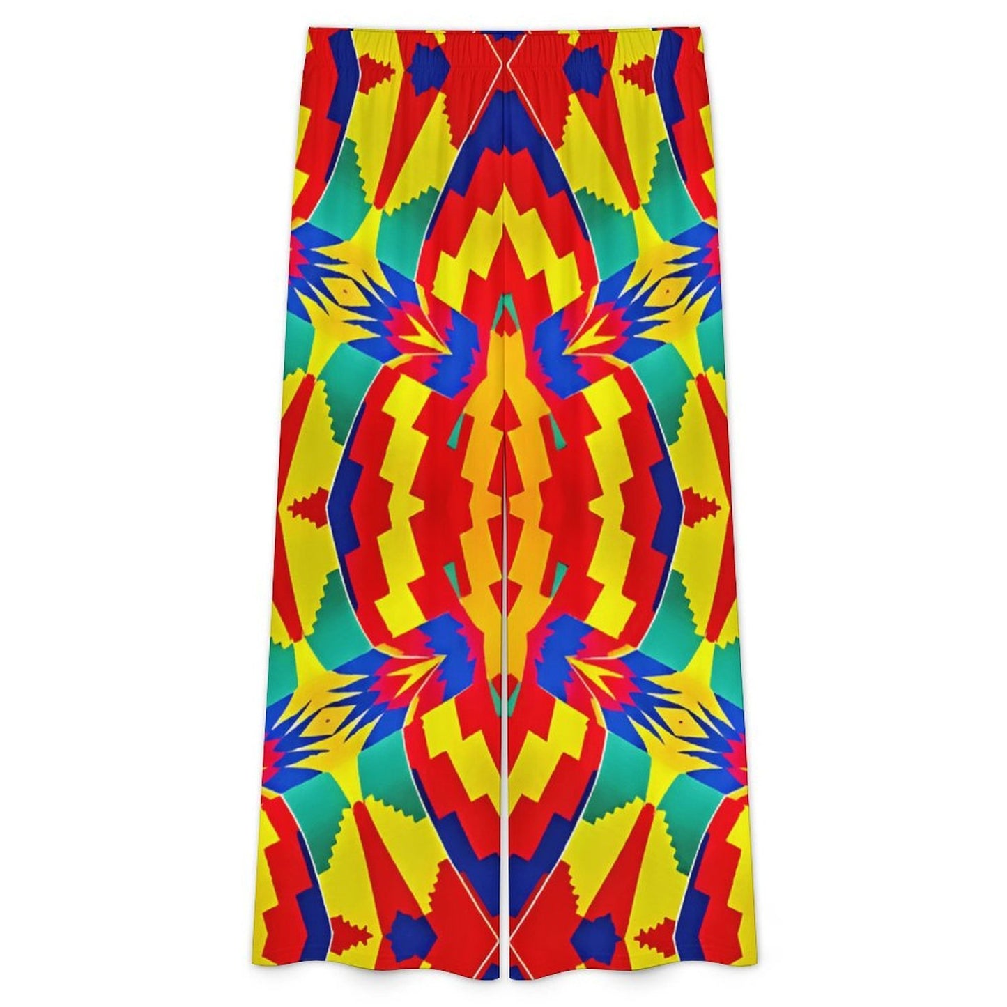 Women's Bold Rainbow Kente-Inspired Geometric Pattern All Over Print Side-Tie Short Sleeve Top & Wide-Leg Pants Set