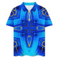 Men Vibrant Blue Geometric All-Over Print Zip-Up Polo Set
