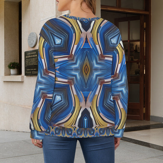 Women's Abstract Blue Geode Kaleidoscope Pattern All Over Print Crew Neck Sweater
