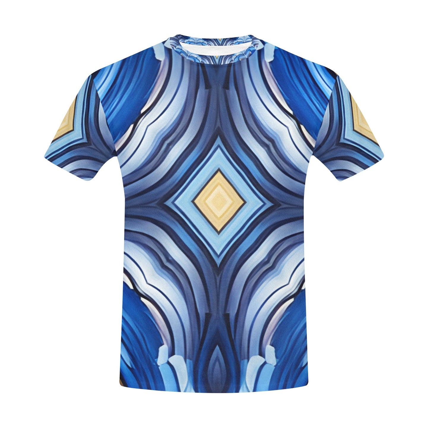 Men's  Blue Wave Pattern All Over Print Crew Neck T-Shirt