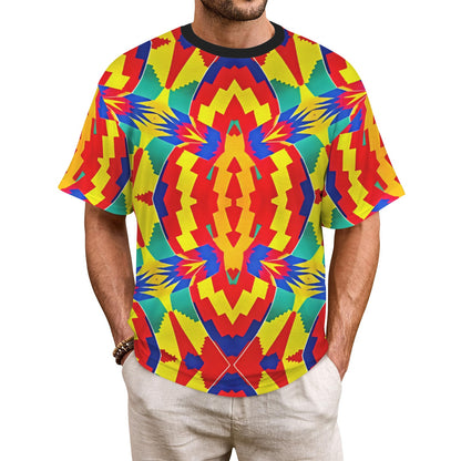 Men's Vibrant African Kente Geometric Pattern All-Over Print Ribbed Collar T-Shirt
