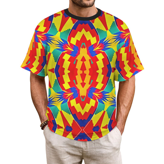 Men's Vibrant African Kente Geometric Pattern All-Over Print Ribbed Collar T-Shirt