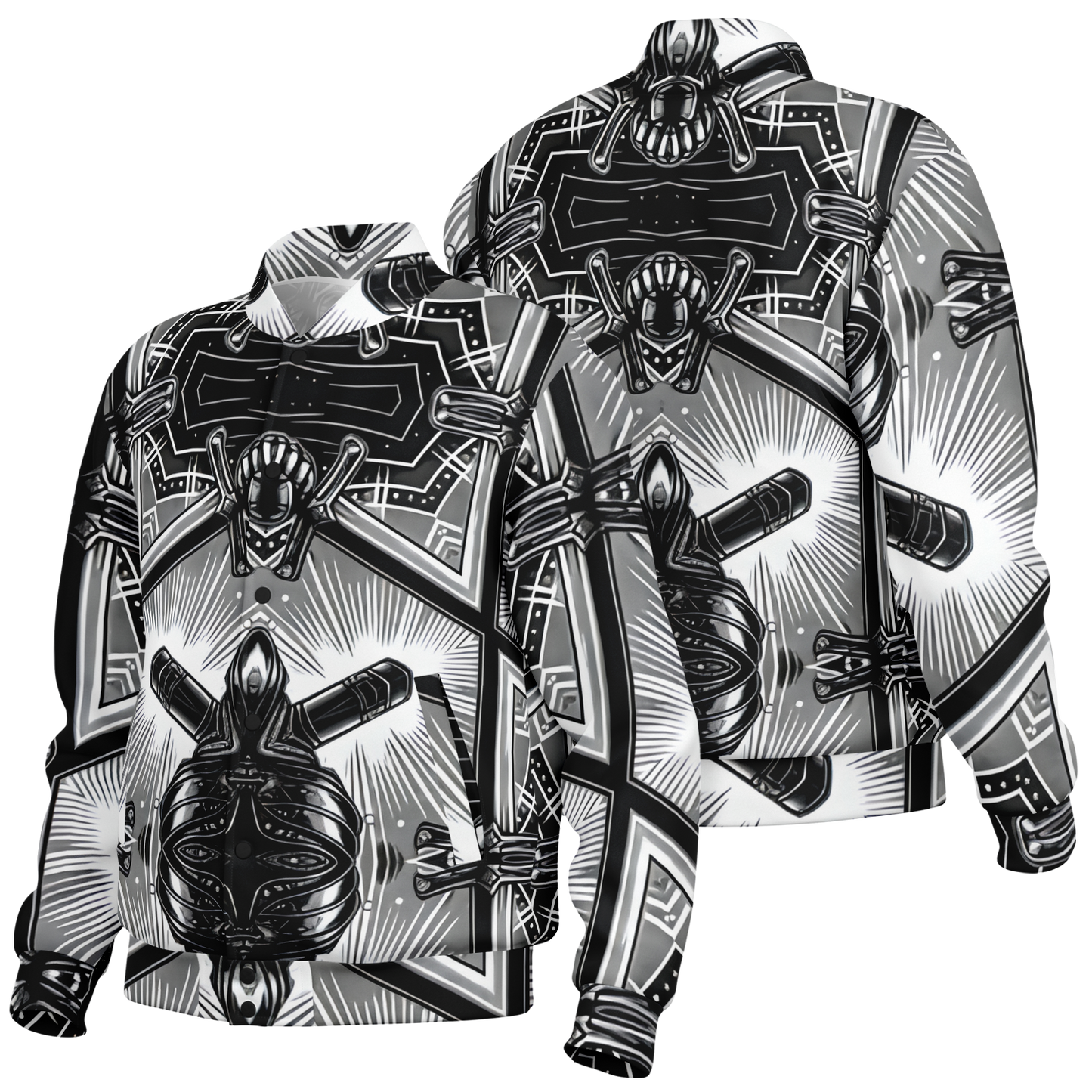 Women's Monochrome Kaleidoscope Pattern Men's All Over Print Baseball Jacket