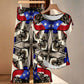 Women's Patriotic Stars & Cross Kaleidoscope Pattern All-Over Print Side-Tie Short Sleeve Top & Wide-Leg Pants Set