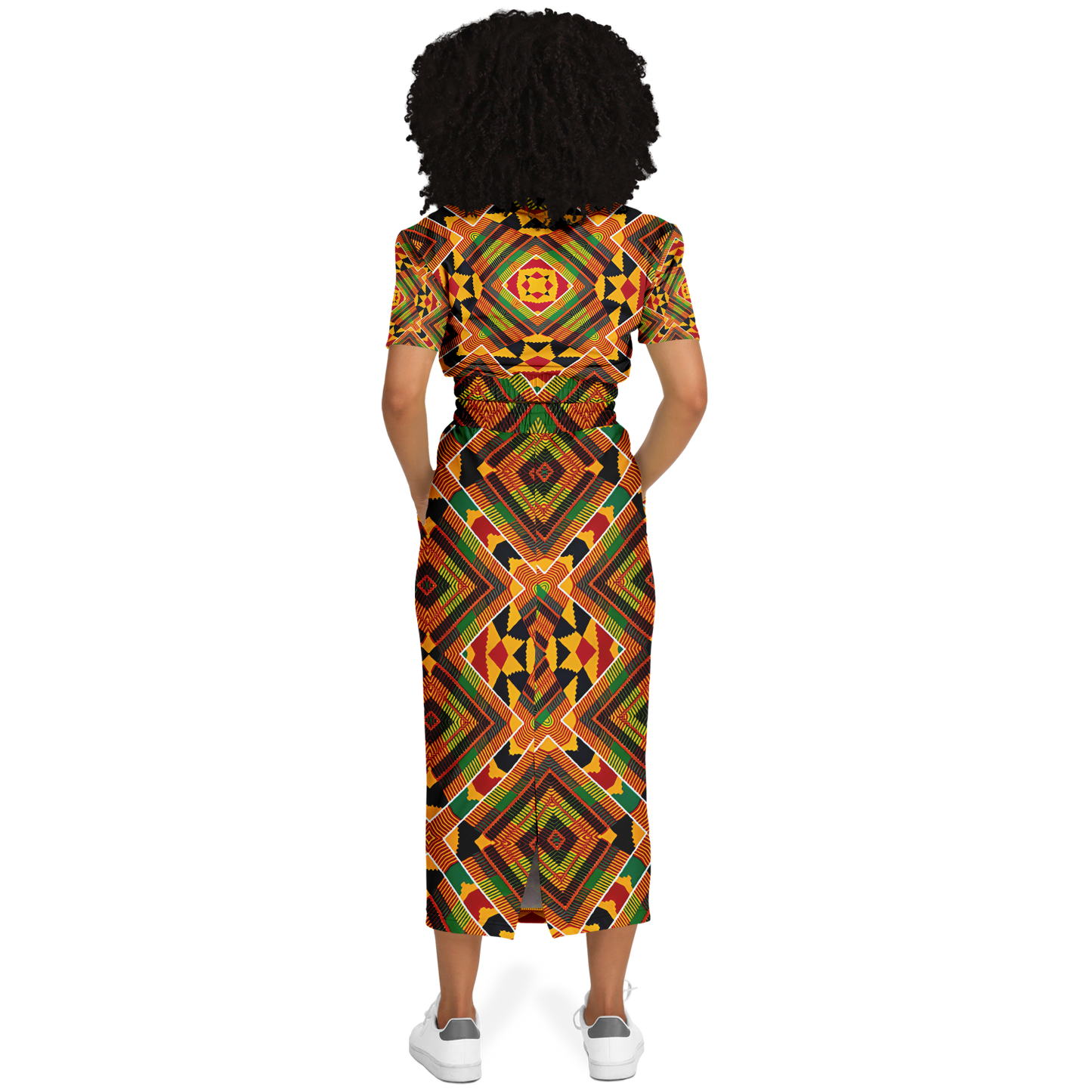 Women's Fashion Cropped Short Sleeve Sweatshirt and Long Pocket Skirt Set