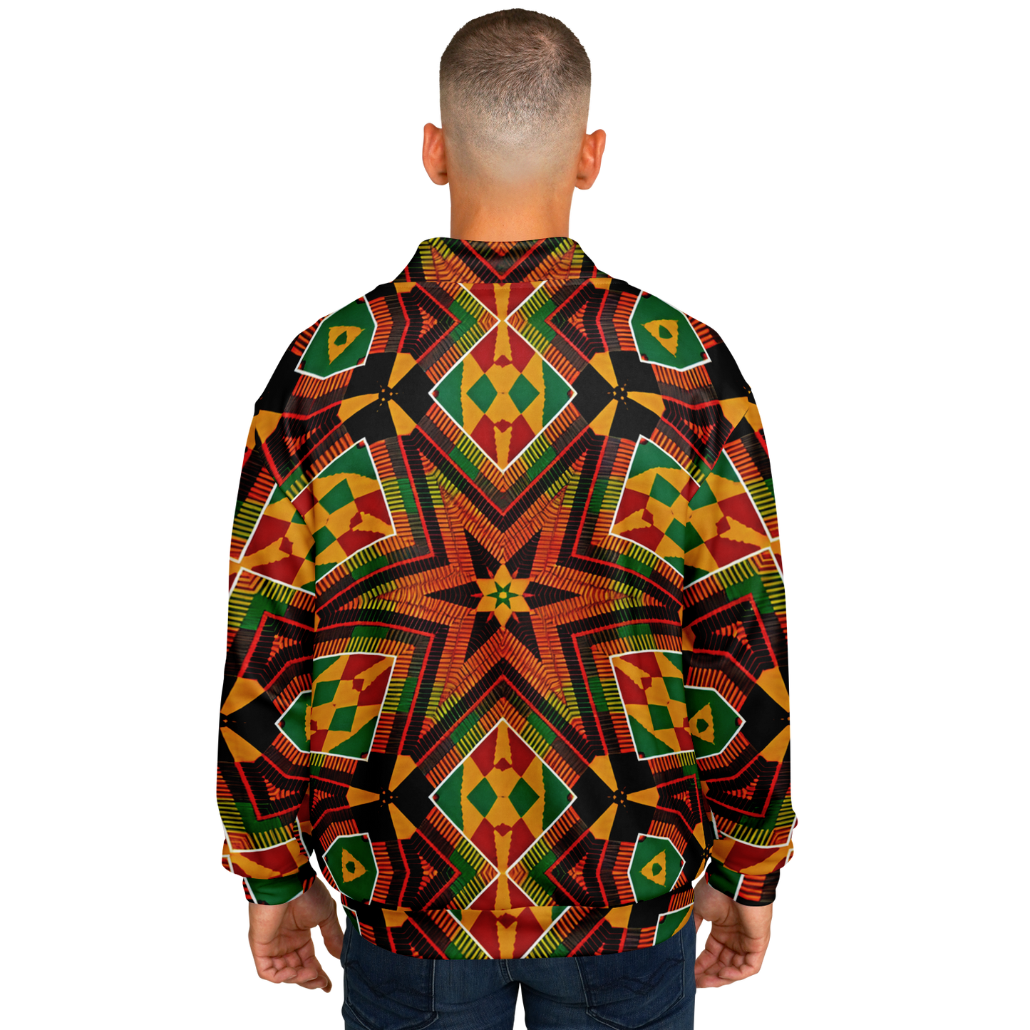 Men's African Kente Geometric Star Pattern All-Over Print Baseball Jacket