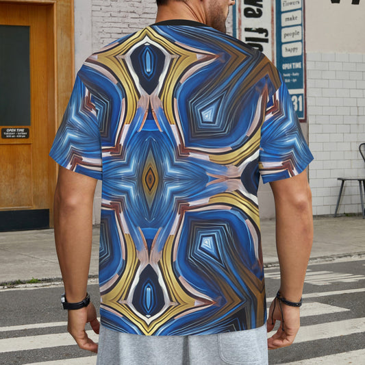Men's Abstract Blue Geode Kaleidoscope Pattern All Over Print All Over Print Ribbed Collar T-Shirt.