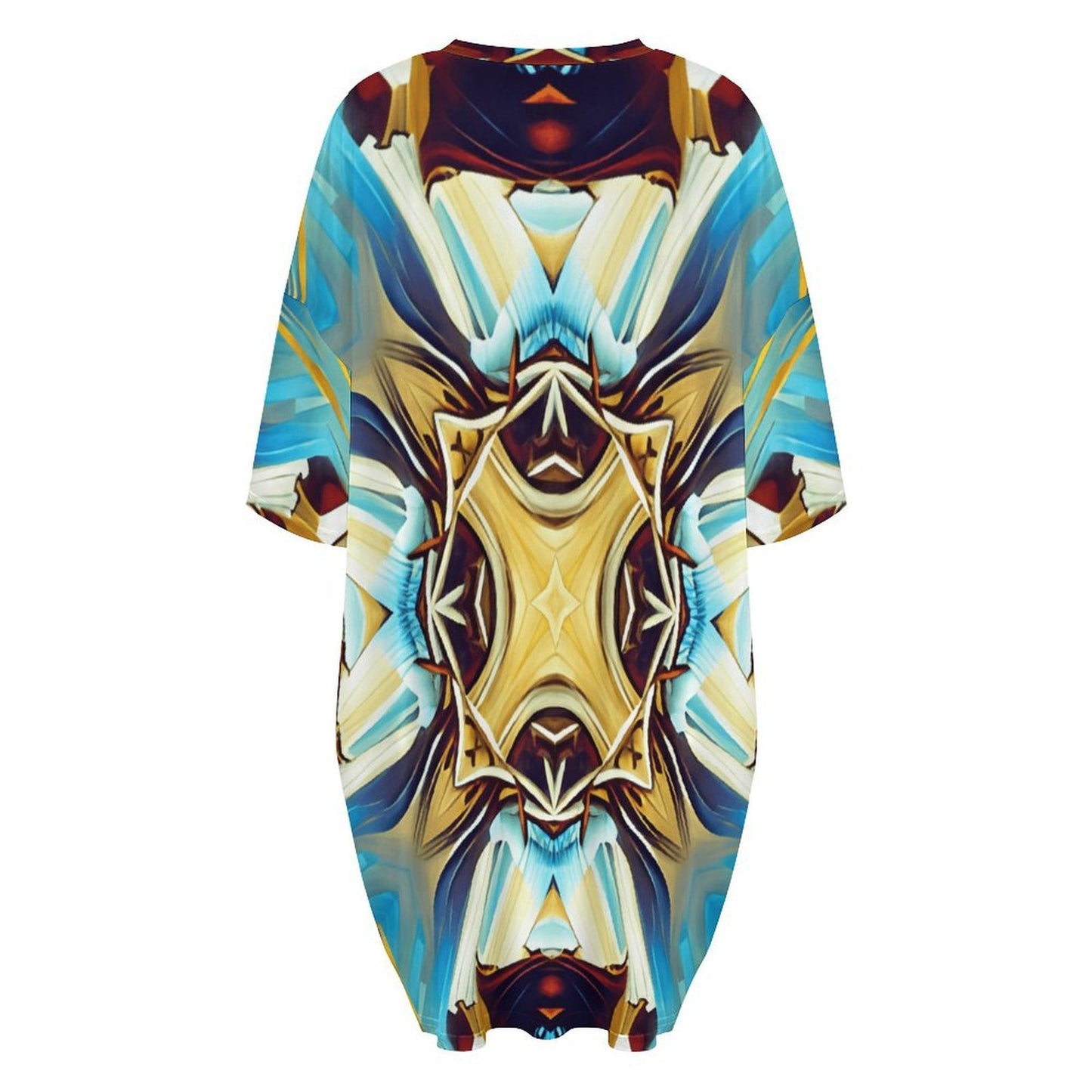 Women's Abstract Teal & Gold Pattern All Over Print Oversized T- Shirt Loungewear