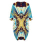 Women's Abstract Teal & Gold Pattern All Over Print Oversized T- Shirt Loungewear