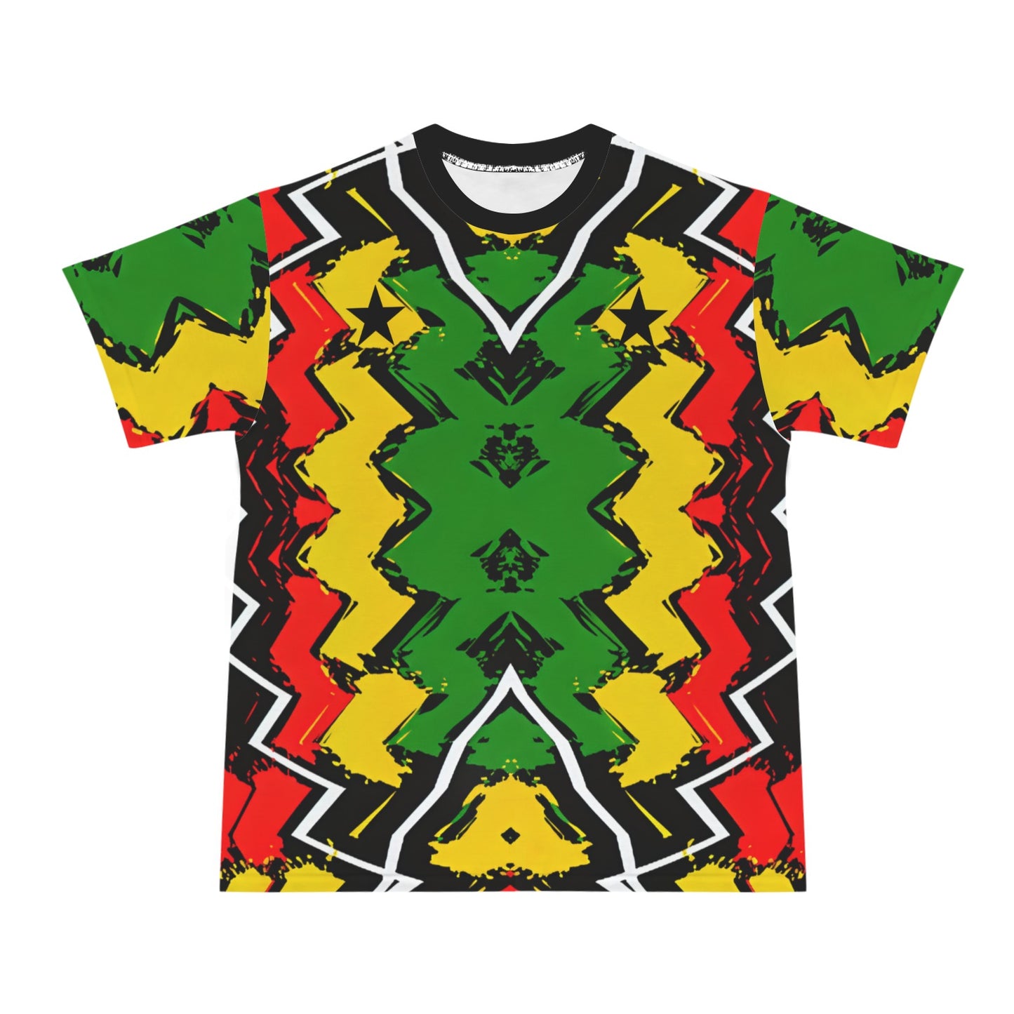 Men's Ghana Flag & Black Star Pattern All-Over Print Ribbed Collar T-Shirt