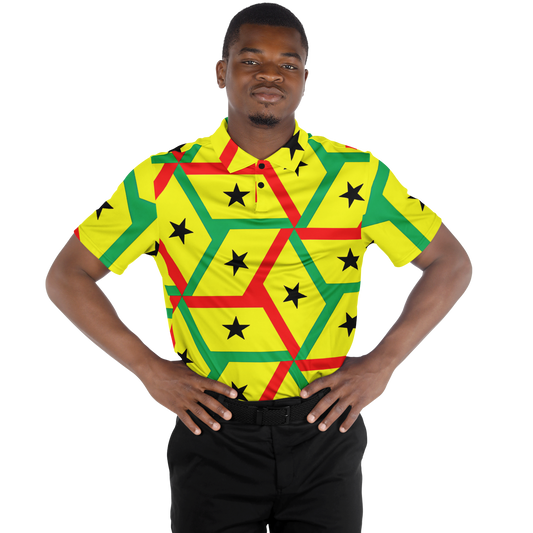 Men's Red Yellow Green Black Stars Polyester Polo Shirt