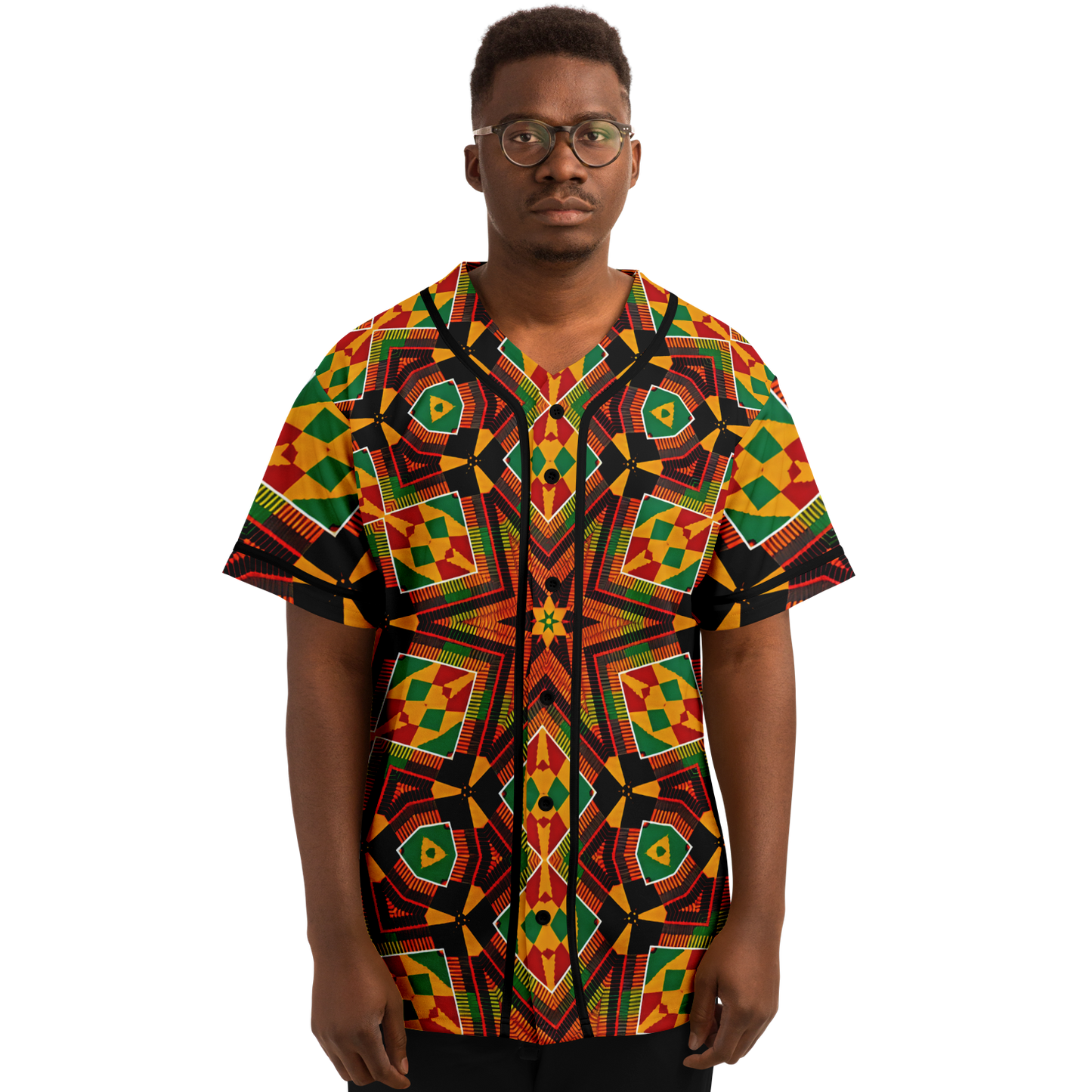 Men's African Kente Geometric Star Pattern All-Over Print Baseball Jersey