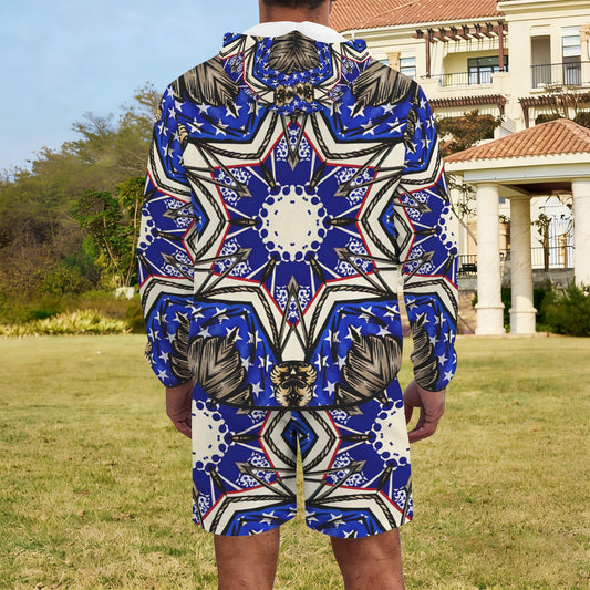 Men's Kaleidoscope Star Pattern All-Over Print Lightweight Sun Hoodie & Shorts Set