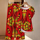 Women's Vibrant African Kente-Inspired Pattern All-Over Print Side-Tie Short Sleeve Top & Wide-Leg Pants Set