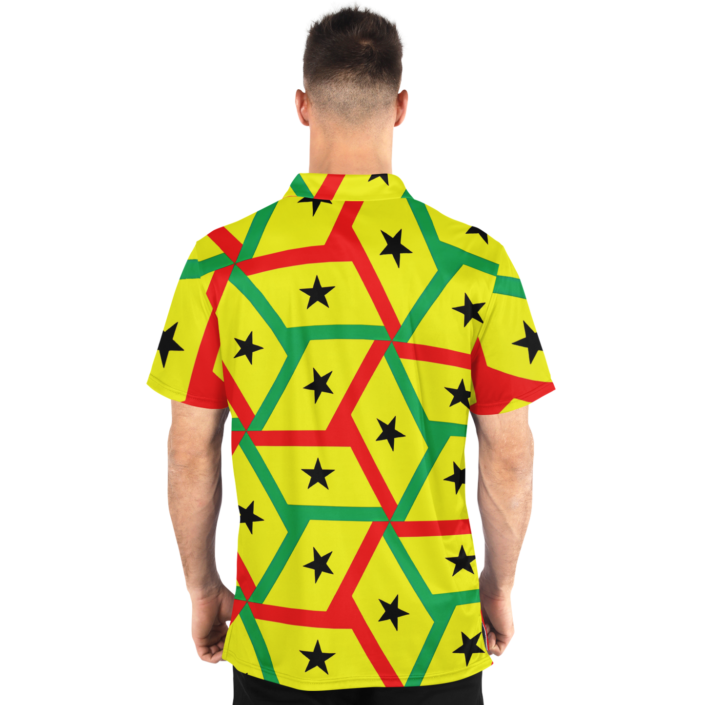 Men's Red Yellow Green Black Stars Polyester Polo Shirt