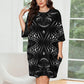 Women's Black & Silver Symmetry Pattern All-Over Print Oversized T- Shirt Loungewear