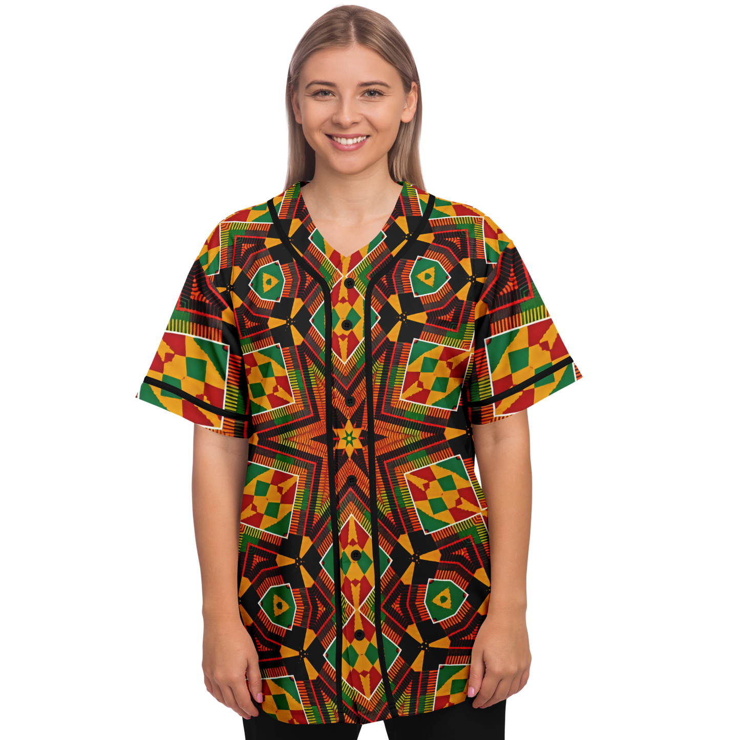 Women's African Kente Geometric Star Pattern All-Over Print Baseball Jersey