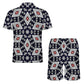 Men's Patriotic Red White Blue Geometric Zip-Up Polo Set
