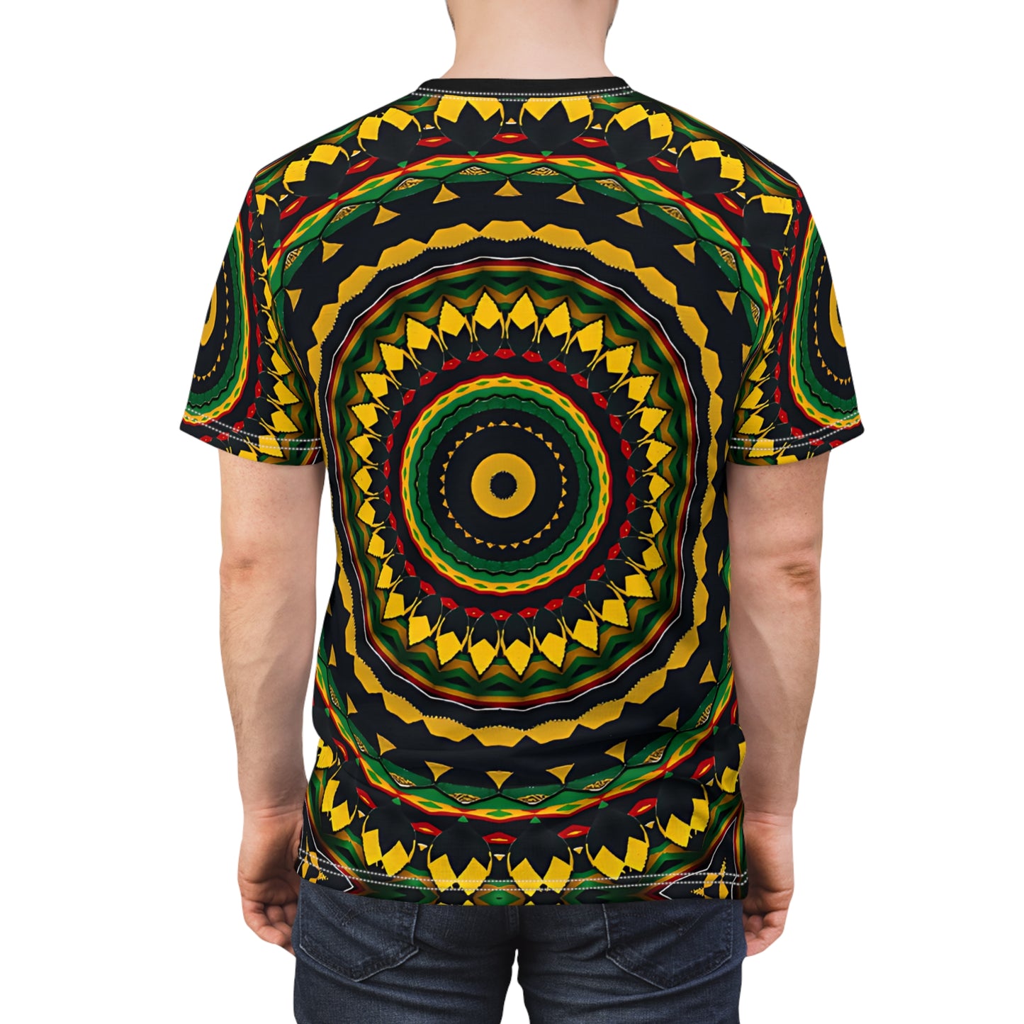 Men's Yellow Green Red Circular Pattern All-Over Print Tee