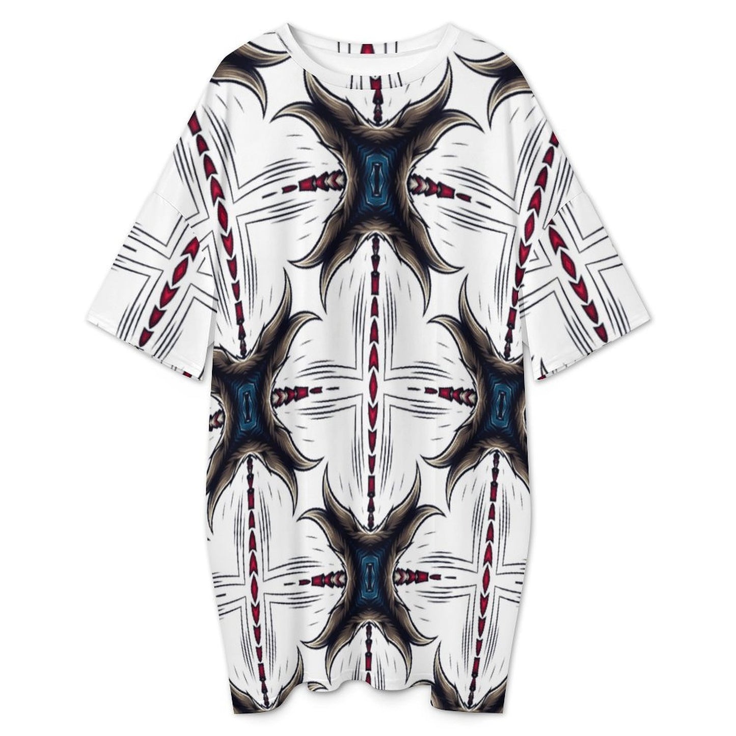 Women's Kaleidoscope Geo Pattern All-Over Print Oversized T- Shirt Loungewear