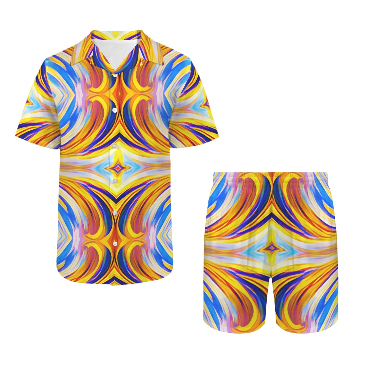 Men Abstract Sunburst Pattern All Over print Hawaiian Shirt & Shorts Set
