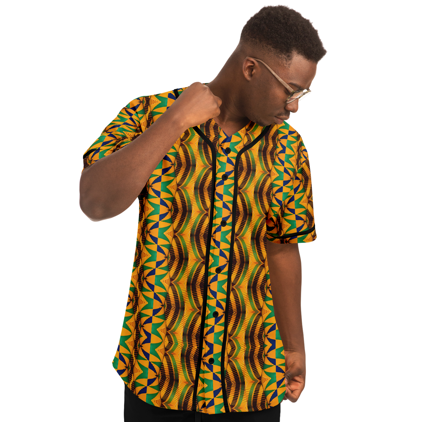 Men's African Kente Geometric Pattern All-Over Print Baseball Jersey