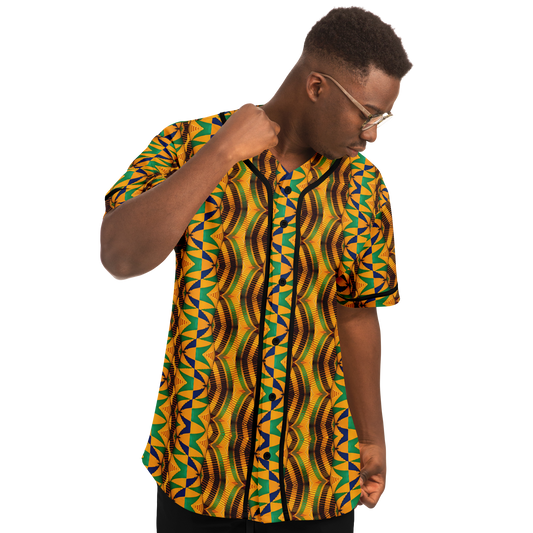 Men's African Kente Geometric Pattern All-Over Print Baseball Jersey