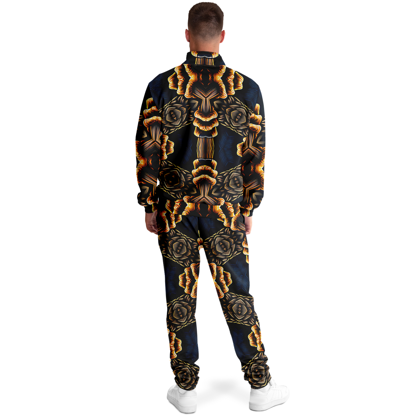 Men's Geometric Gold & Black Pattern Track Jacket and Pants